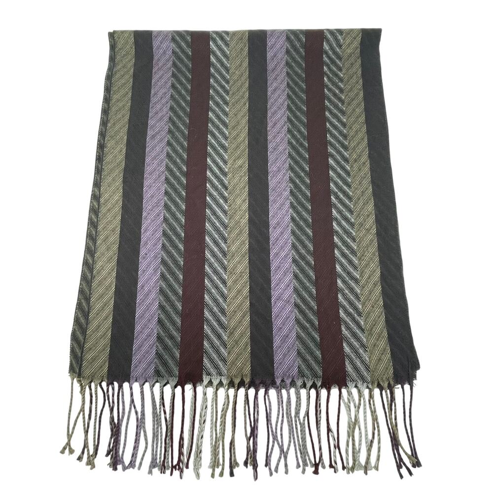 Cashmink V. Fraas Men's Multicolor Stripe Fringe Scarf 68x13 Boho Gorpcore Artsy